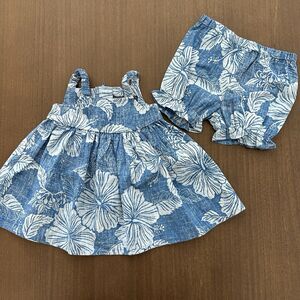 Reyn Spooner Girls Floral Sun Dress Ocean Blue Aloha Biscus USA Made Size 6-12M